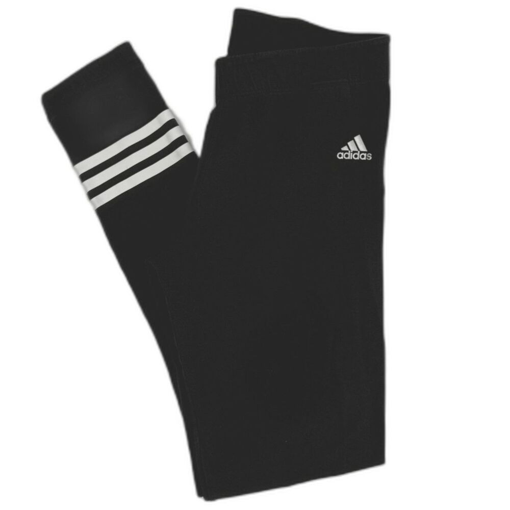 Adidas Women's 3 Stripe Cotton Blend Athletic Leggings Black Size Medium